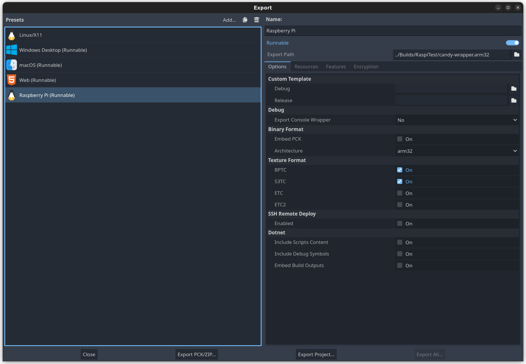 Export Settings Export Settings